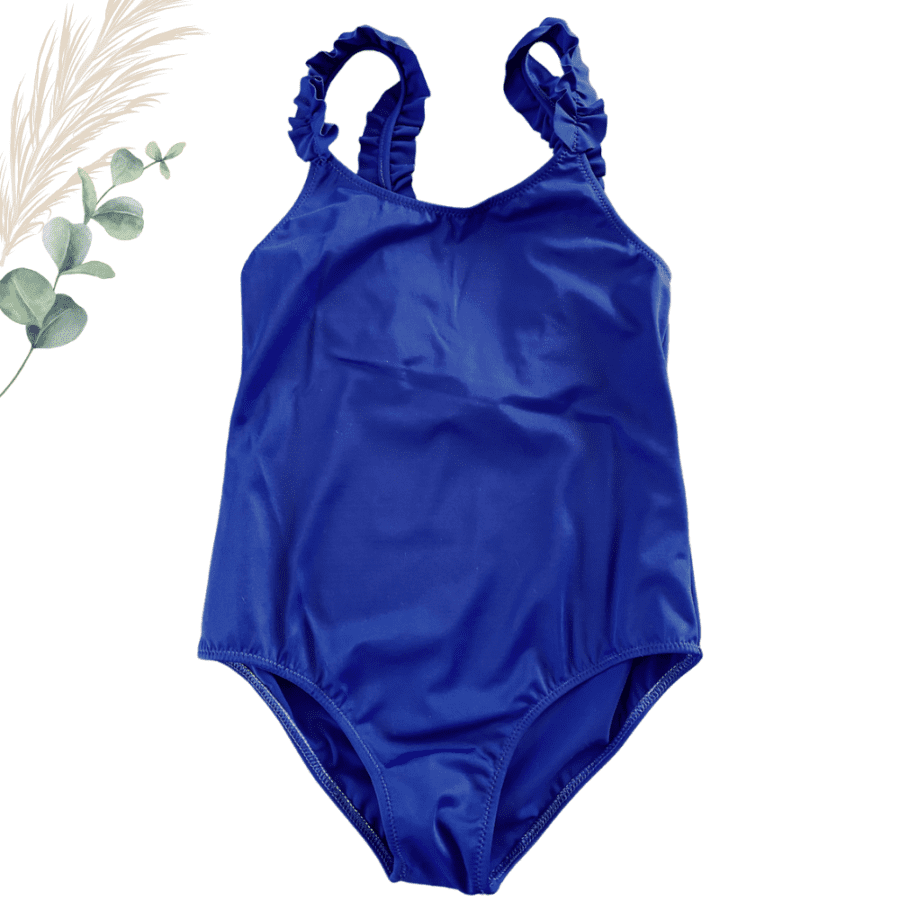 Maillot de bain fille 1 pièce à volants bleu marine