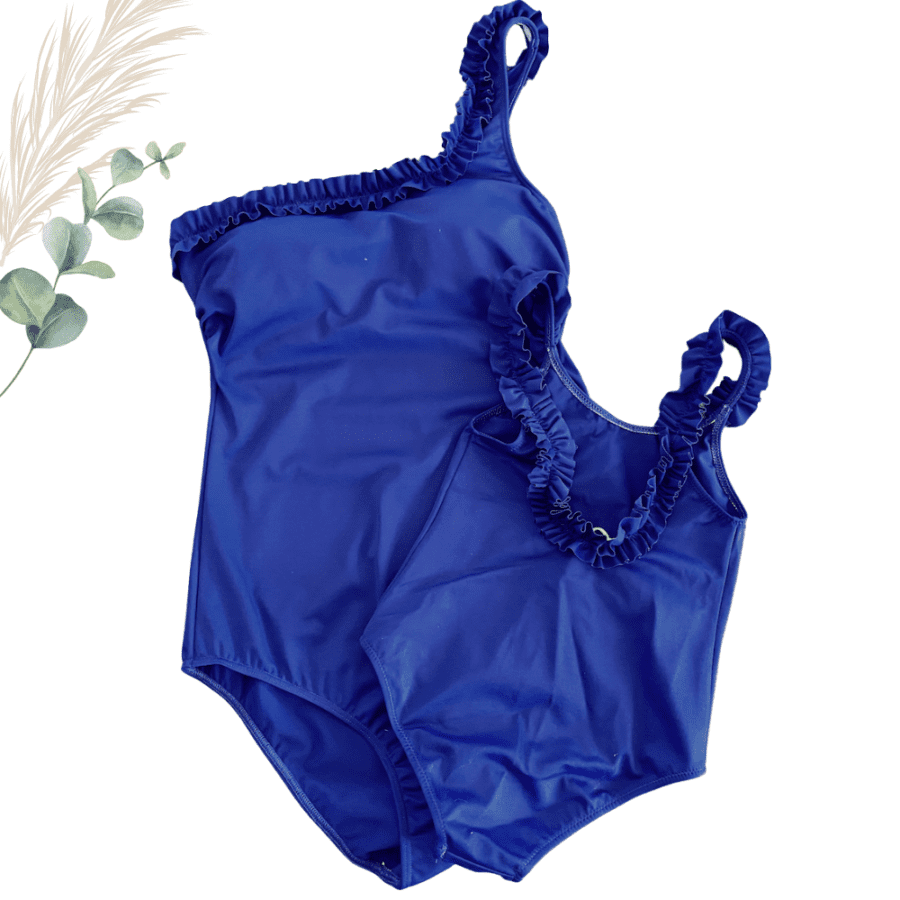 Maillot de bain fille 1 pièce à volants bleu marine